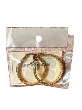 Oceanus Gold-Tone Stainless Steel Braided Hoop Earrings 1 Inch Diameter